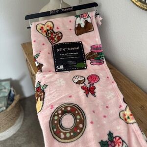 Pink Betsey Johnson Christmas Blanket with Macaroons,donuts,Cookies & Cake Pops